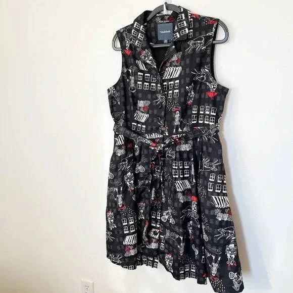 ModCloth Community Brunch Belted Sleeveless Shirt Dress XL Black - Picture 3 of 13